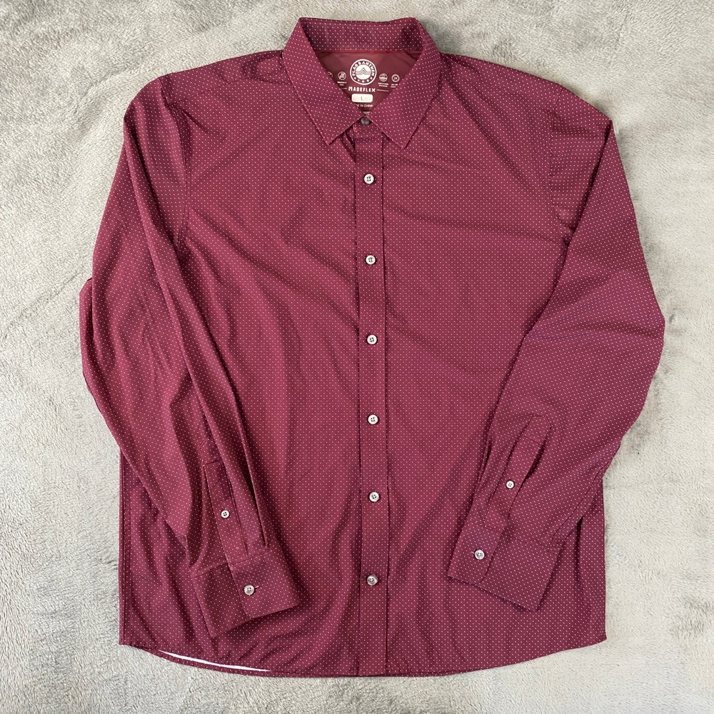 Flag & Anthem Button Down Men L Burgundy Madeflex Micro-Dot Office Commuter Tech